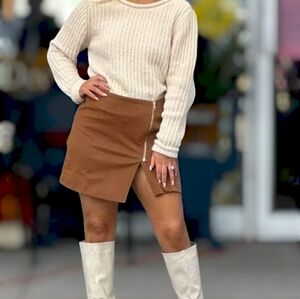 New with TAGS! Asymetrical Camel Brown Textured Faux Leather Mini Skirt